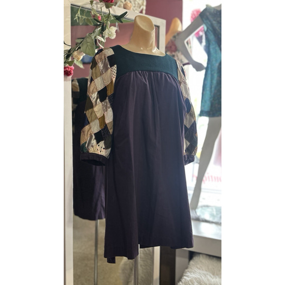 Ahcahcum Japanese Designer Quilted Shift Dress Purple Green Mod Twee XS/S - Picture 4 of 8